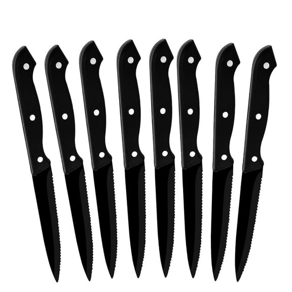 Akatsuki Black Steak Knives 8 Pieces Set Silverware Service Flatware Sets Stainless Steel Utensils Cutlery for Home Kitchen Restaurant