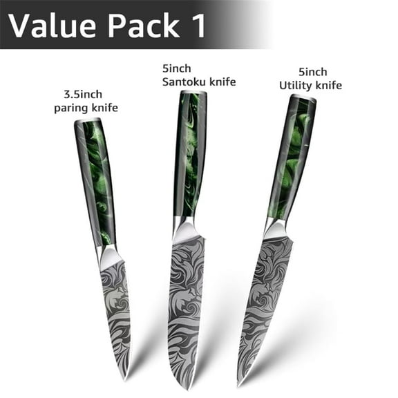 Akatsuki Kitchen Knife Set 3-7pcs Forged Damascus Steel Japanese Chef Knife for Meat Vegetable Slicing Cutter with Easy-Grip Resin Handle and Giftcase