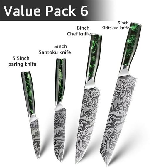 Akatsuki Kitchen Knife Set 3-7pcs Forged Damascus Steel Japanese Chef Knife for Meat Vegetable Slicing Cutter with Easy-Grip Resin Handle and Giftcase