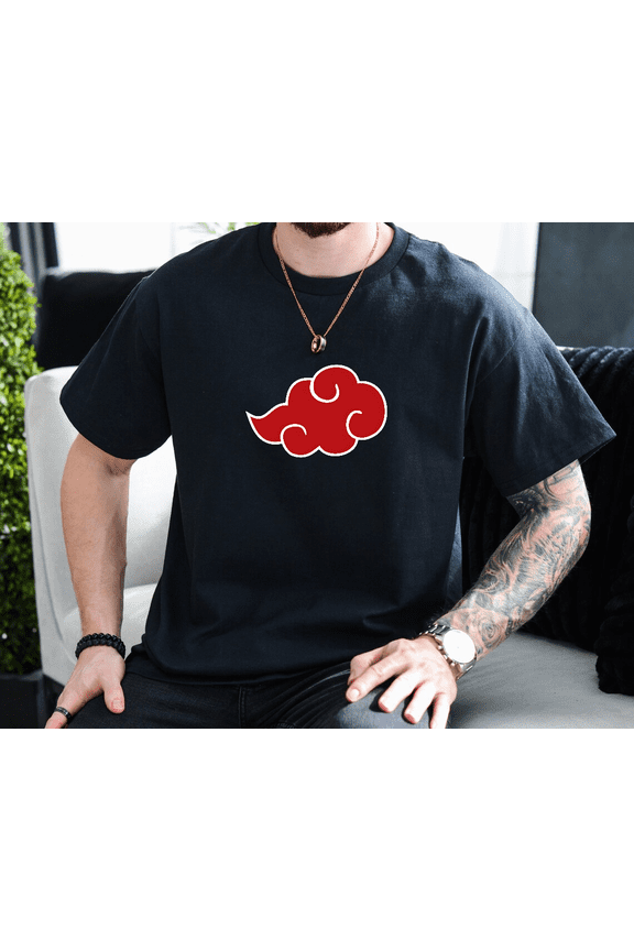 Akatsuki Red Cloud Anime Ninja Symbol Hooded Unisex T-Shirt, up to size 3XL.