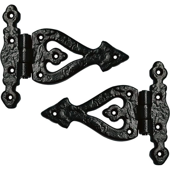 Akatva Kolyma T Hinge Set - 2-Piece Gate Hinges for Wooden and Metal Fences, Doors, Cabinets - Antique Iron Barn Shed Door Hinges Hardware Kit