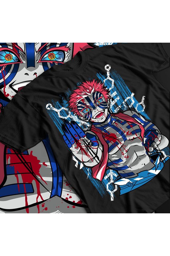 Akaza "The Destructive Death" Streetwear Tee - Upper Moon 3 Donut Maker Graphic, Compass Needle Snowflake Print, 100% Cotton Unisex Anime T-Shirt