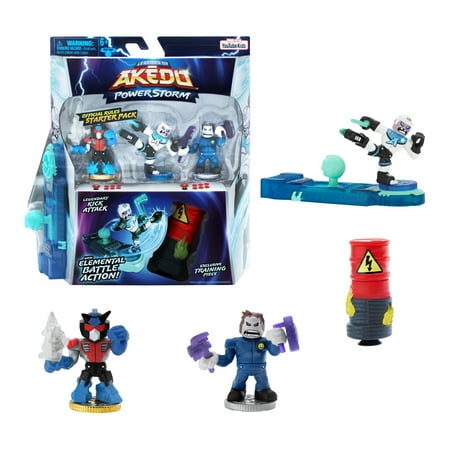 Akedo Power Storm Starter Pack Legendary Kick Attack. 3 Mini Battling Warriors with Training Practice Piece and Exclusive Joystick Controller, Boys, Ages 6+