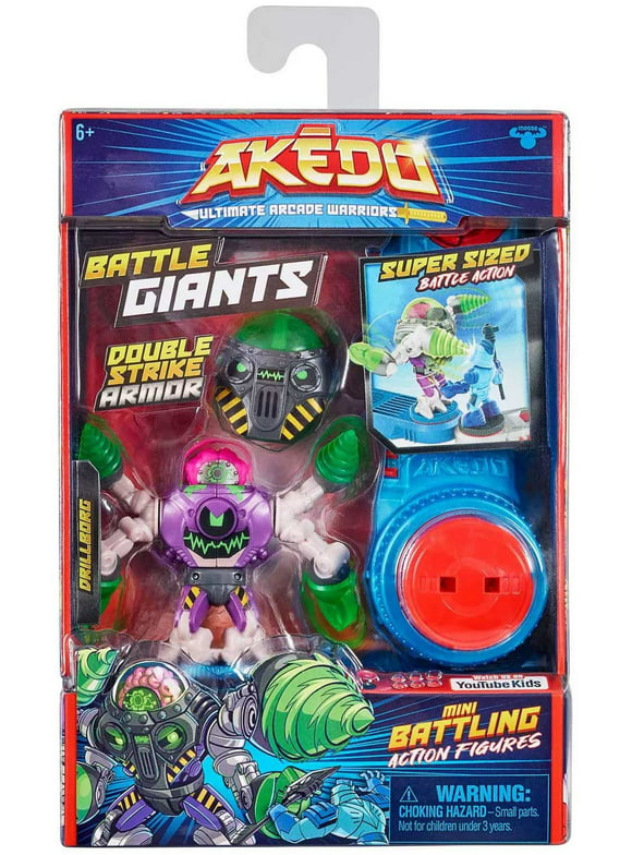Akedo - Ultimate Arcade Warriors Battle Giants Mini Battling Action Figures - Ready, Fight, Split Strike - Drillborg