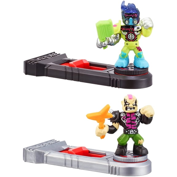 Akedo - Ultimate Arcade Warriors Versus Pack Mini Battling Action Figures - Ready, Fight, Split Strike - EPIC PUNKTURE VS SYNTHFYRE