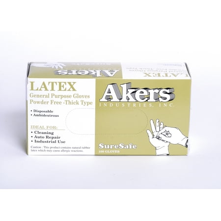 Akers Industrial Latex gloves.Powder Free, Large, White Box Of 100ct 8mil