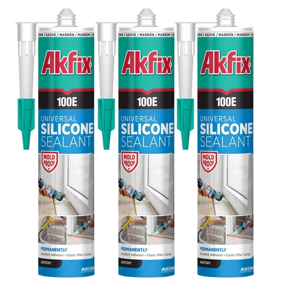 Akfix 100E Universal Silicone Sealant 10.1 fl oz-Gray-3 Pack