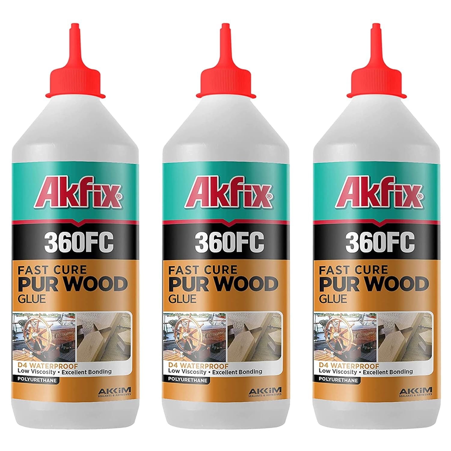 Akfix 360FC Fast Cure Polyurethane Wood Glue 15.4 fl oz-3 Pack