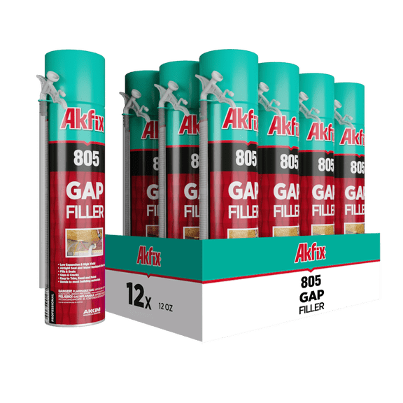 Akfix 805 Gaps & Cracks Insulating Foam, Window and Door, 12 oz, Straw Use, 12 Pack
