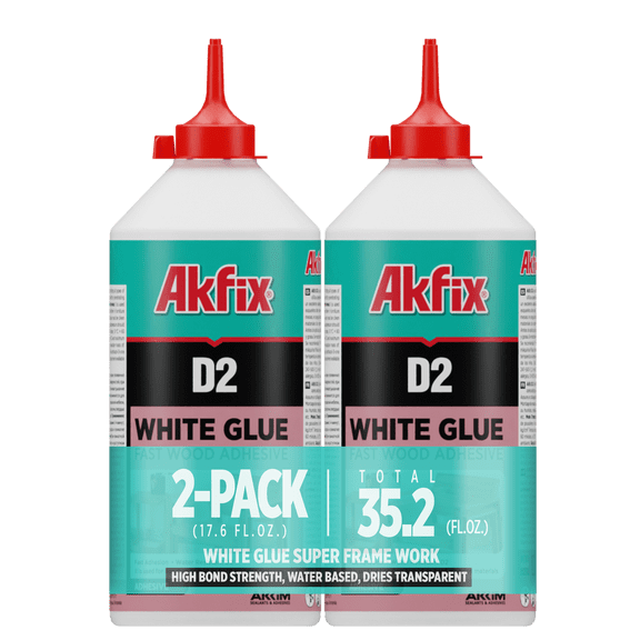 Akfix D2 PVA Glue Super Frame Work, White PVA Adhesive, 17.6 fl oz - 2 Pack