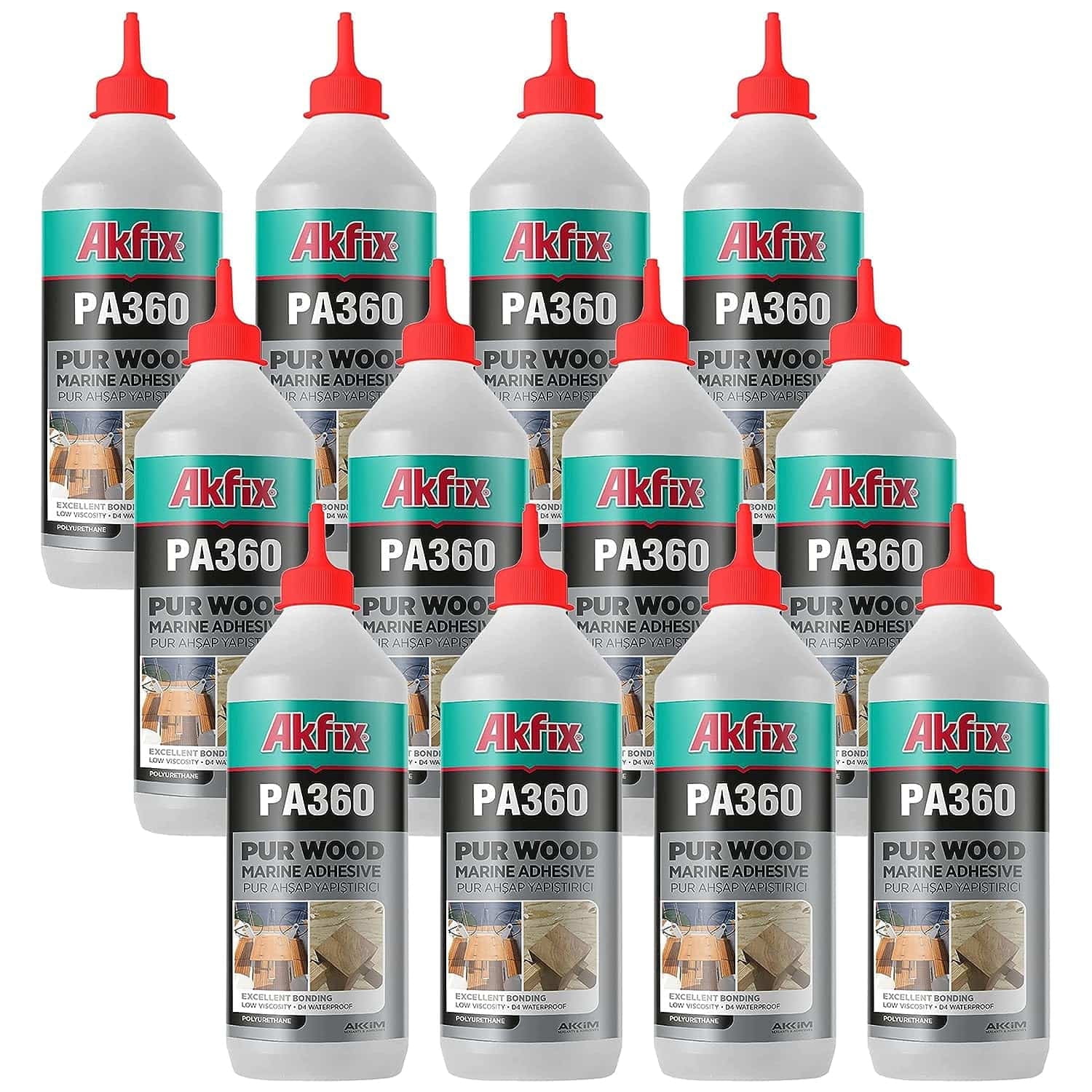 Akfix PA360 Waterproof Polyurethane Wood Marine Adhesive 15.4 fl oz-12 Pack