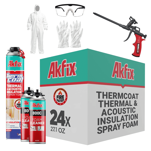 Akfix Thermcoat Thermal & Acoustic Closed Cell Spray Foam Insulation Kit - Fire Rated, R-5.66 per Inch, 480 Board Feet - 24 Pack Set