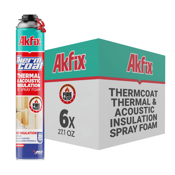 Akfix Thermcoat Spray Foam Insulation - Fire Rated Closed Cell Foam - 120 Board Feet (1" Coverage) - Up to R-11.3 at 2" - 6 Pack