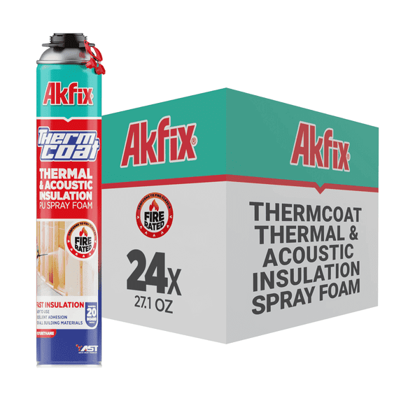 Akfix Thermcoat Thermal & Acoustic Spray Foam Insulation - Fire Rated Closed Cell Expanding Foam, 480 Board Feet - 24 Pack