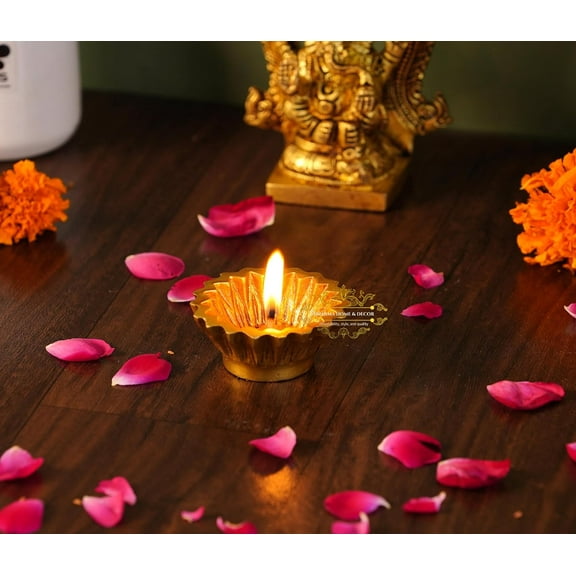 Akhand Diya Pair Handmade Curved Oil Wick Antique Kuber Deepak for Home Decor Temple Puja Office Decoration Festival Gift