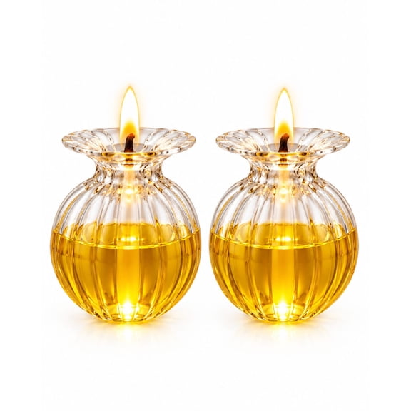 Akhand Jyot glass modak diya set of 2 for Pooja Room, Home Temple Entrance, Diwali & Festive Gift Decor