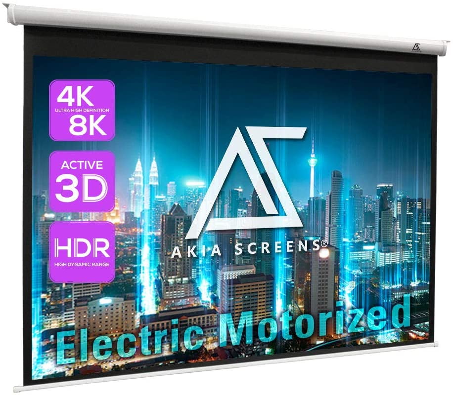 Akia Screens 104 inch Motorized Electric Remote Controlled Drop Down Projector Screen 4:3 8K 4K HD 3D Retractable Ceiling Wall Mount White Projection Screen Office Home Theater Movie AK-MOTORIZE104VW