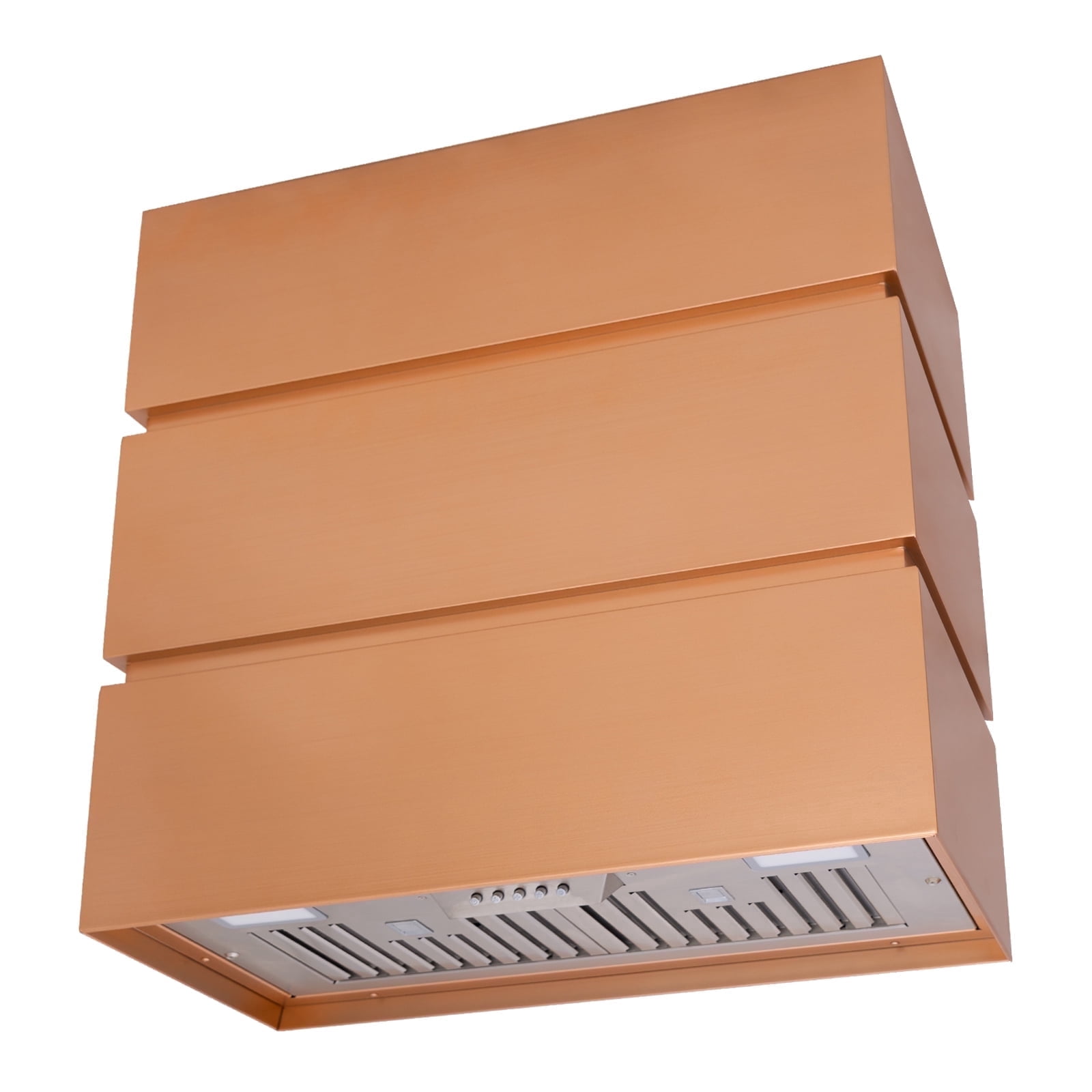 Akicon 30" Stainless Steel Range Hood, 3 Stacks Modern Box Ducted Kitchen Hood with Powerful Vent Motor, Wall Mount, 30"W*30"H*14"D, Copper