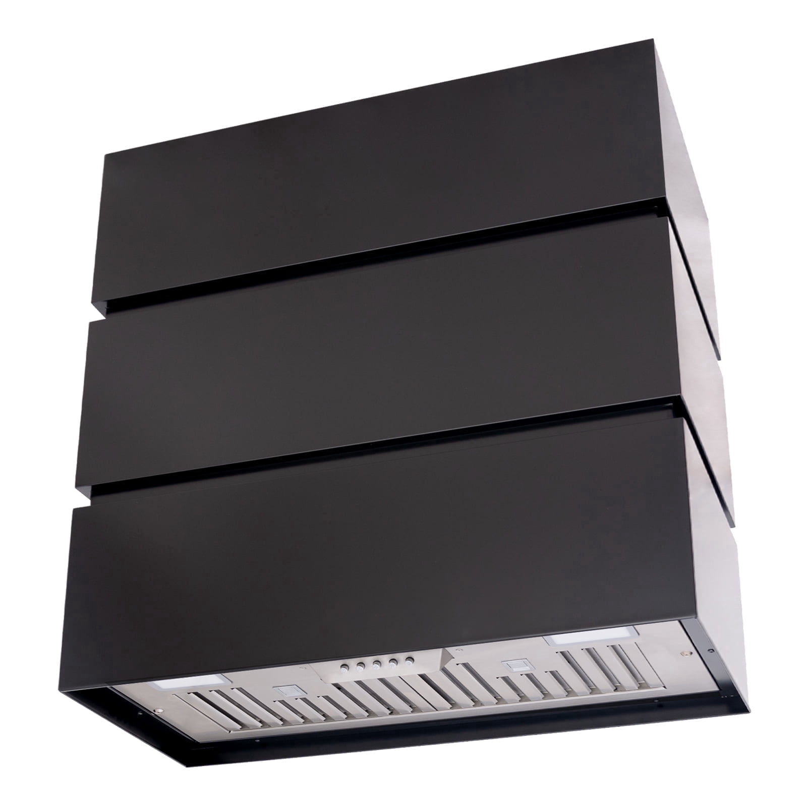 Akicon 30" Stainless Steel Range Hood, 3 Stacks Modern Box Ducted Kitchen Hood with Powerful Vent Motor, Wall Mount, 30"W*30"H*14"D, Jet Black