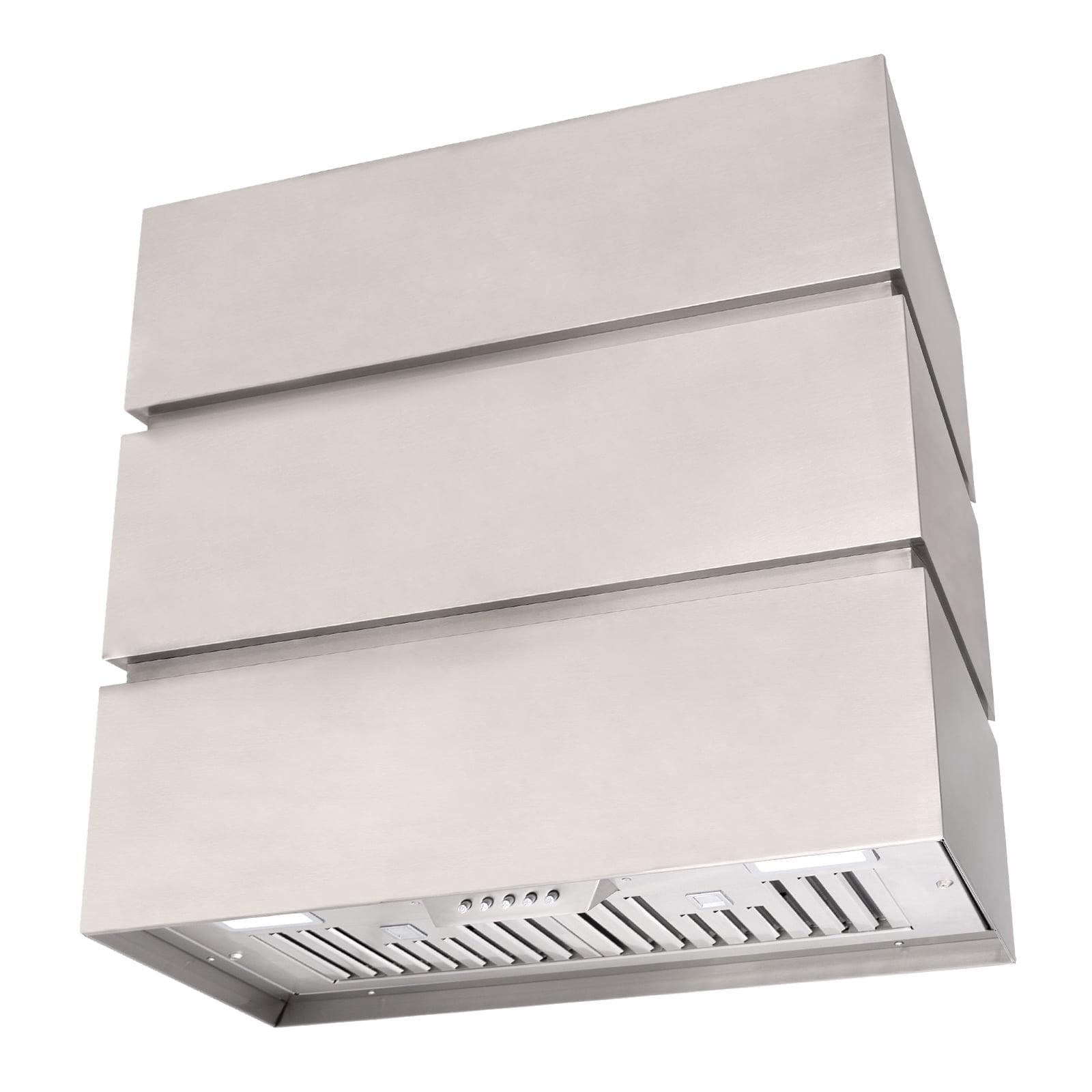 Akicon 30" Stainless Steel Range Hood, 3 Stacks Modern Box Ducted Kitchen Hood with Powerful Vent Motor, Wall Mount, 30"W*30"H*14"D, Brushed Stainless