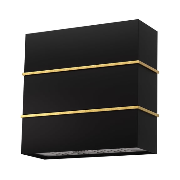 Akicon 30 inch Kitchen Range Hood with 600 CFM, Stainless Steel Wall Mounted Ducted Range Hood, 3 Speed Fan with LED Light, Powerful Vent Motor, Jet Black with Gold