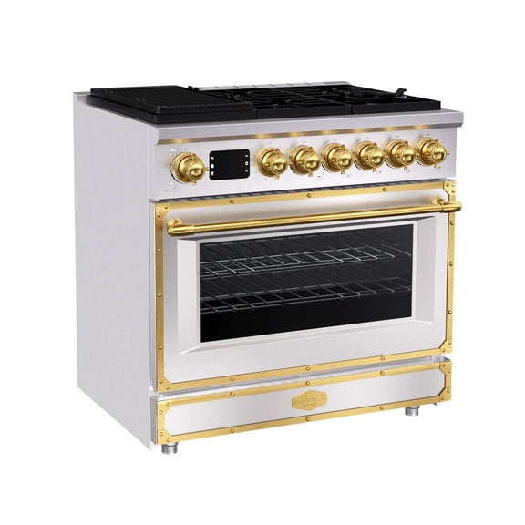 Akicon 36 Inch Freestanding Gas Range with 6 Sealed Burners Cooktop, 5.2 Cu.Ft. Natural Gas/LP Convertible-BSGBGGA1