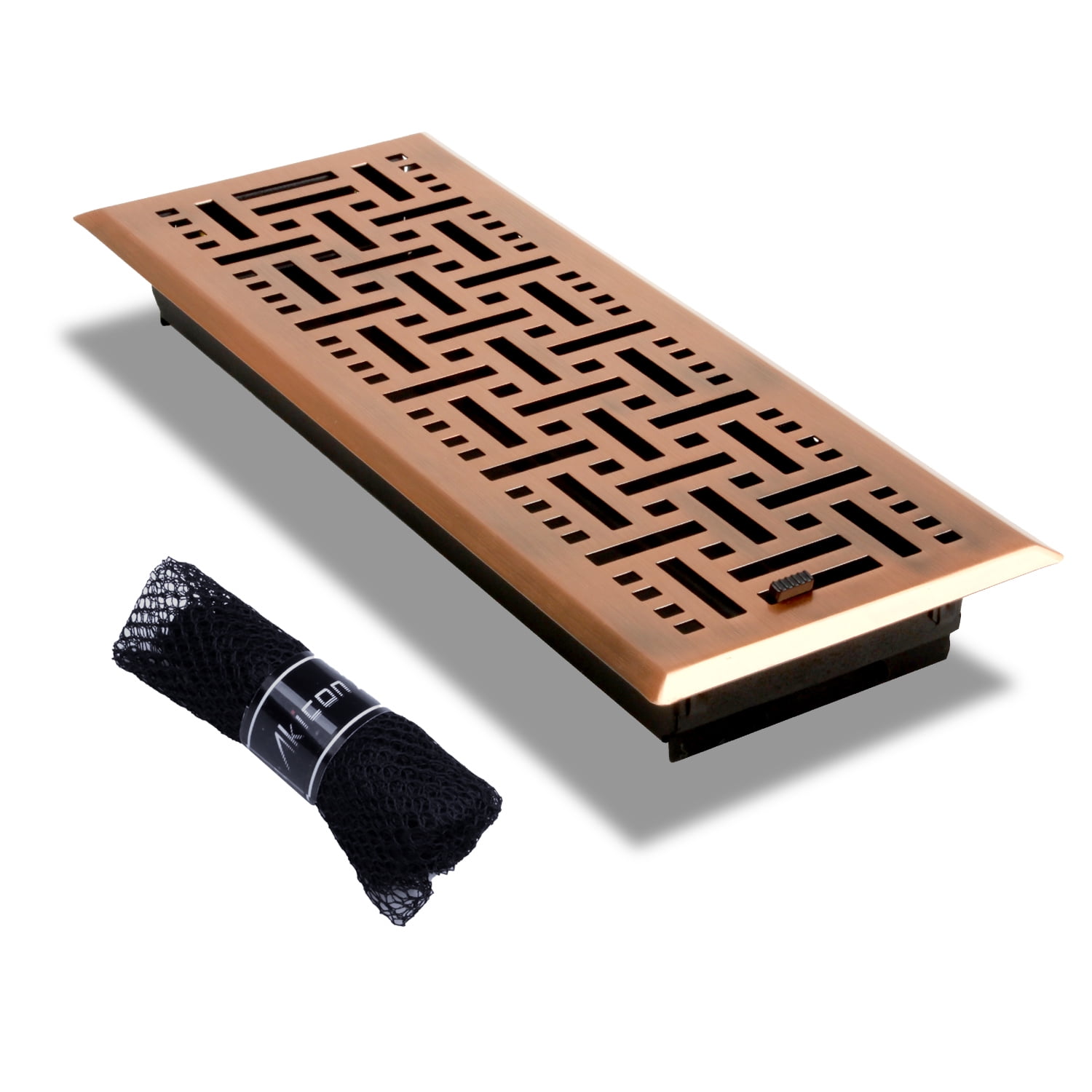 Akicon™ 4"x12" Floor Register with Trap Net, 4-Inch x 12-Inch Duct Opening Measurements, Copper Finishing