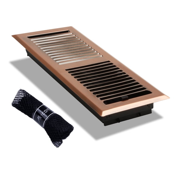 Akicon 4"x12" Floor Register with Trap Net, Duct Opening Measurements, Copper Finishing