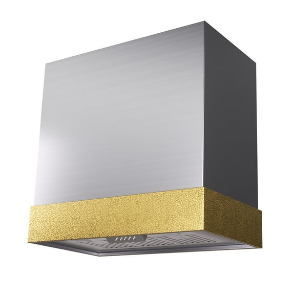 Akicon 600 CFM Wall Mounted Range Hood, Stainless Steel Range Hood 30 inch, Energy Saving, Ducted Kitchen Hood for Cooking, Powerful Vent Motor, Brushed Stainless with Gold