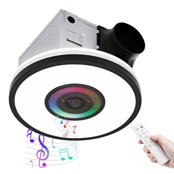 Akicon 80/110 CFM 2-Speed Bathroom Exhaust Fan, 1.0/1.5 Sones Quiet Ceiling Vent Fan with Bluetooth Speaker, Dimmable 3CCT & RGB Light, IPX6/IPX5 Water Resistant for Bathroom Black Round