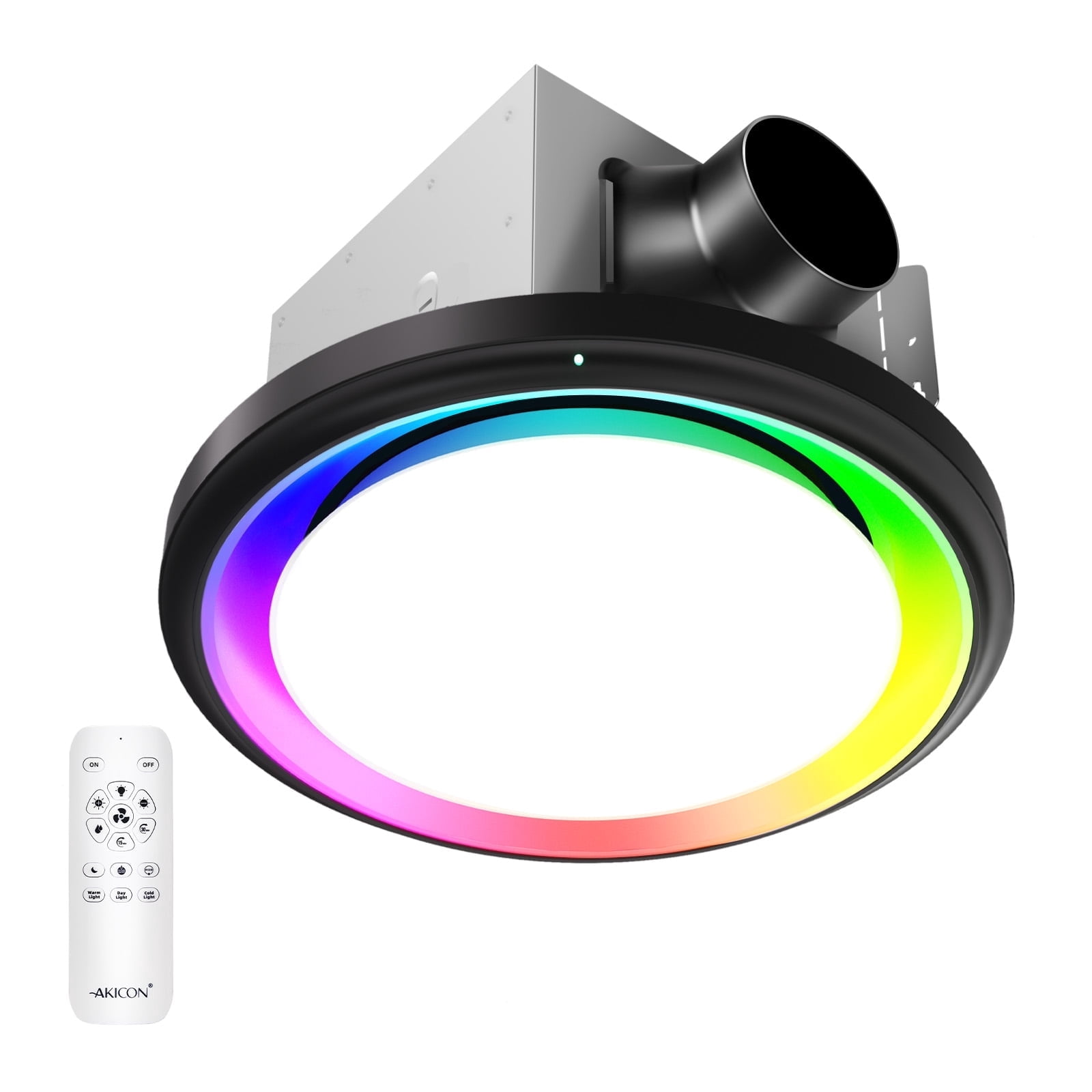 Akicon Bathroom Exhaust Fan with Humidity Sensor, 110 CFM 1.5 Sones Vent Fan with RGB Light, 3CCT Dimmable LED Light & Nightlight for Shower Room, Round, Black