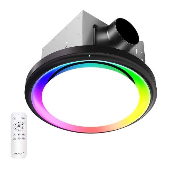 Akicon Bathroom Exhaust Fan with Humidity Sensor, 110 CFM 1.5 Sones Vent Fan with RGB Light, 3CCT Dimmable LED Light & Nightlight for Shower Room, Round, Black