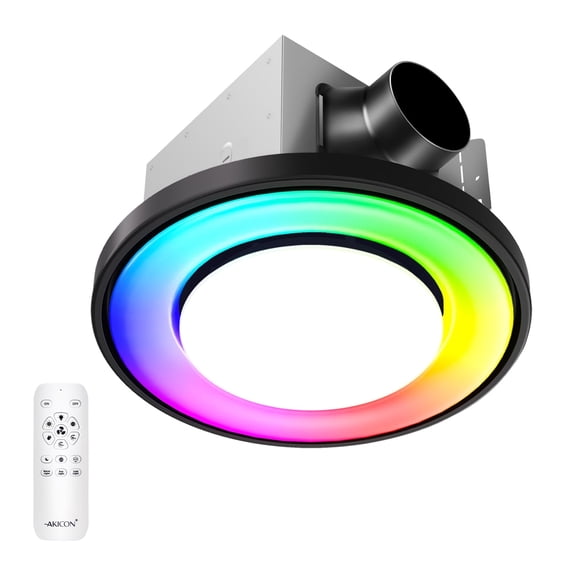 Akicon Bathroom Exhaust Fan with RGB LED Mode, 110 CFM 1.5 Sone Ultra Quiet Bathroom Vent Fan with 3CCT Light & Nightlight, Ceiling Mount, Remote Control, Round, Black