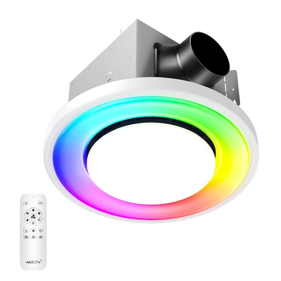 Akicon Bathroom Exhaust Fan with RGB LED Mode, 110 CFM 1.5 Sone Ultra Quiet Bathroom Vent Fan with 3CCT Light & Nightlight, Ceiling Mount, Remote Control, Round, White
