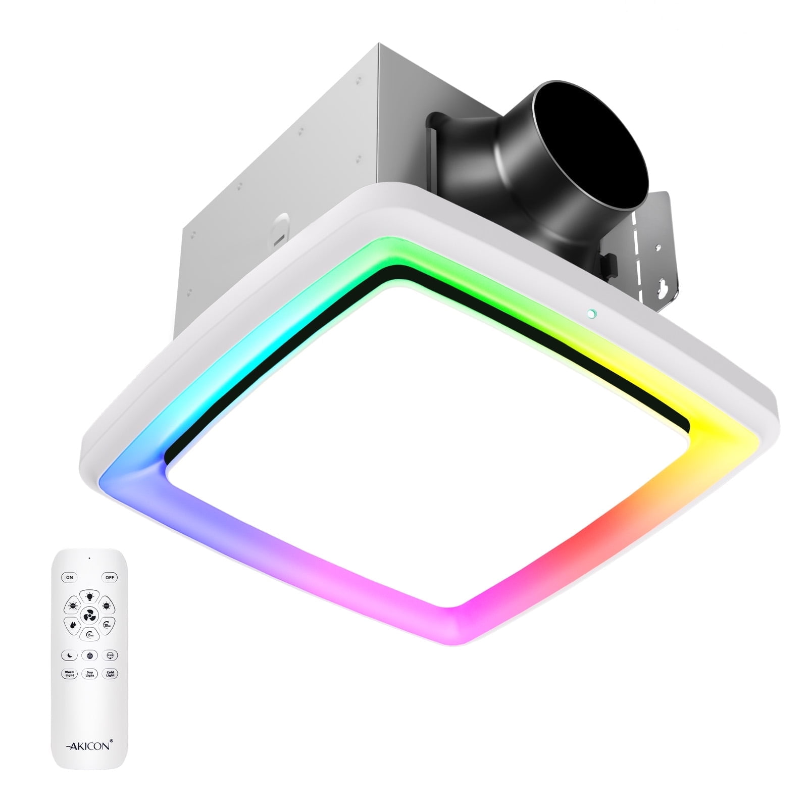 Akicon Bathroom Exhaust Fan with RGB Light, 110 CFM 1.5 Sones Bathroom Vent Fan with Humidity Sensor & Dimmable 3CCT LED Light 3000K/4000K/5000K, Square, White