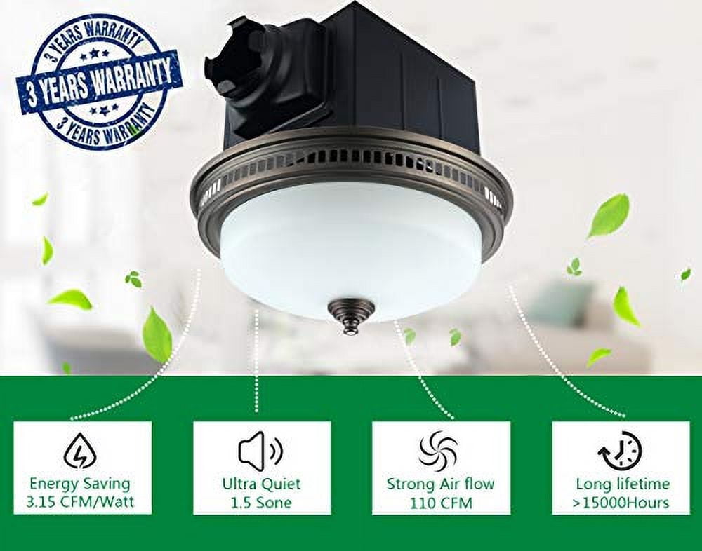 Akicon Bathroom Exhaust Fan with LED Light, Ultra Quiet 110 CFM 1.5 ...