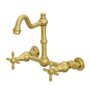 Akicon Brass Kitchen Faucet, Two-Handles Dual Lever Hot and Cold Wall Mount Kitchen Faucet with 8 Inch, Brass Gold