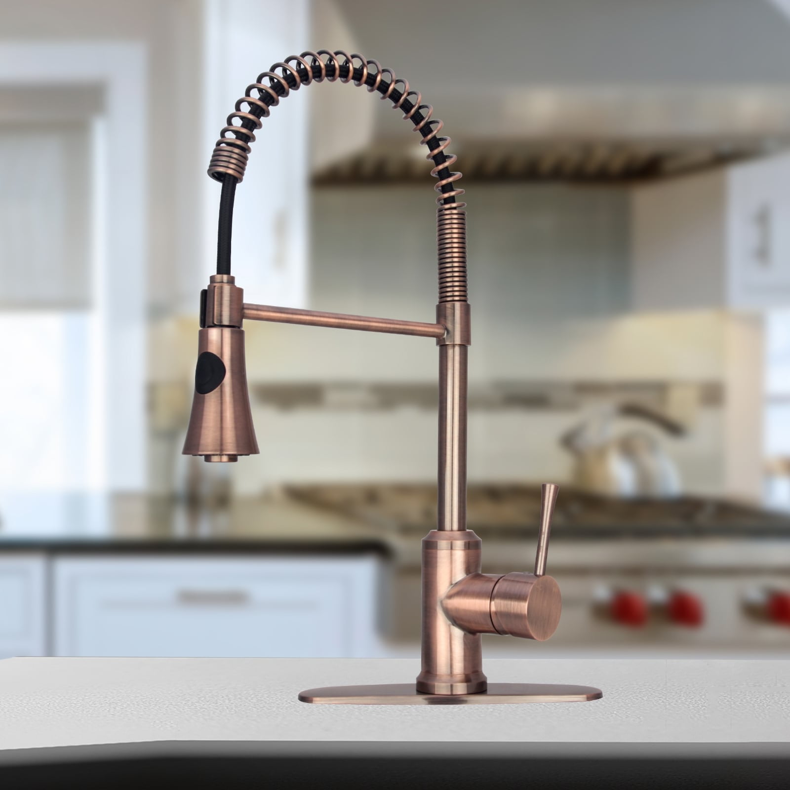 Antique Copper Single Handle Kitchen Faucet with Pull-out Spray