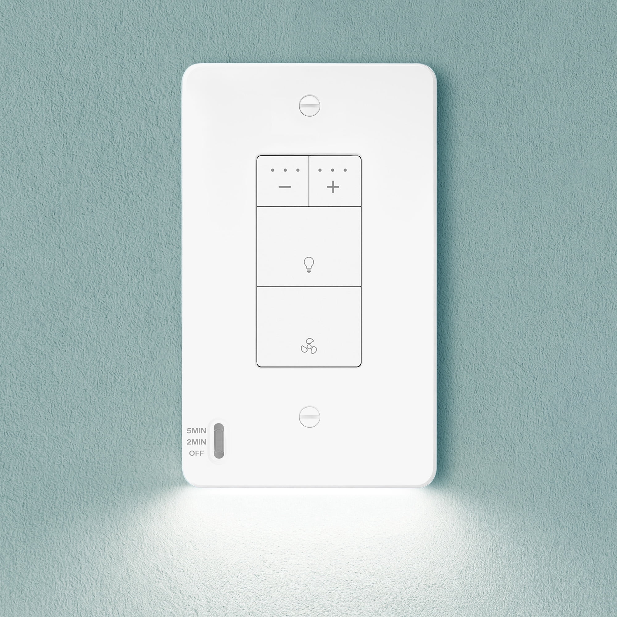 Akicon Dimmer Switch with Night Light Radar Sensor Plate for Bathroom Exhaust Fan, UL Listed, White