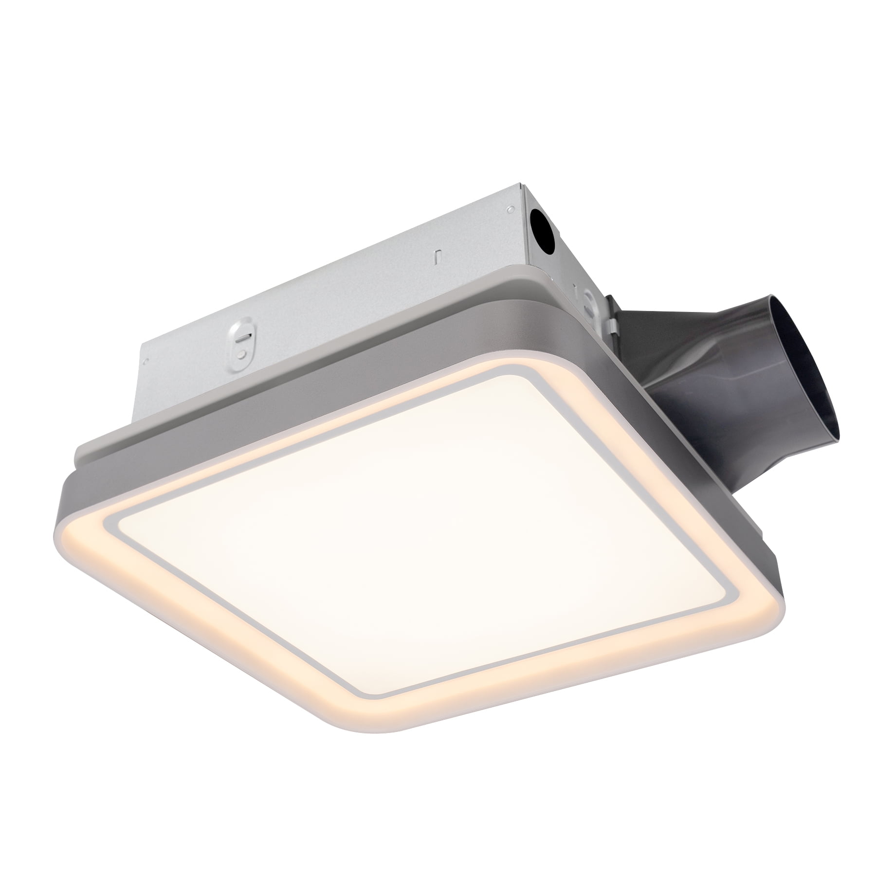 Akicon Exhaust Fan with Shower Light, DC Ultra-Quiet and Energy-Saving Bathroom Fan with Light, 50-80-100 CFM, 15W Dimmable 3CCT LED Light with 7W 2-Color Night Light Ventilation Fan, Square, Silver