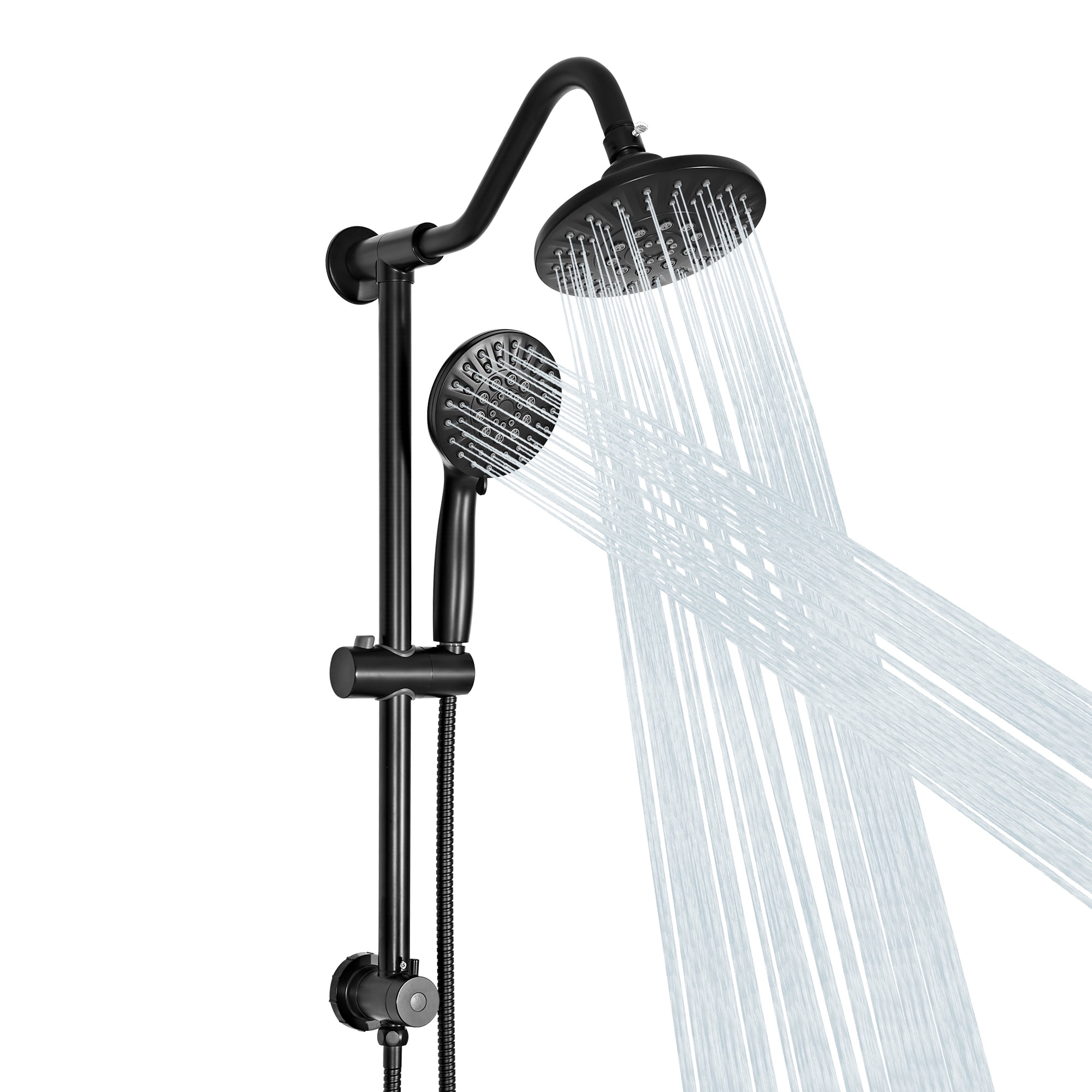 Akicon High Pressure Rain Shower Head with Handheld Spray Combo, Dual Shower Head with 6 Spray Modes, Rainfall Showerhead System with Adjustable Height Slide Bar for Bathroom, 3-Way Diverter