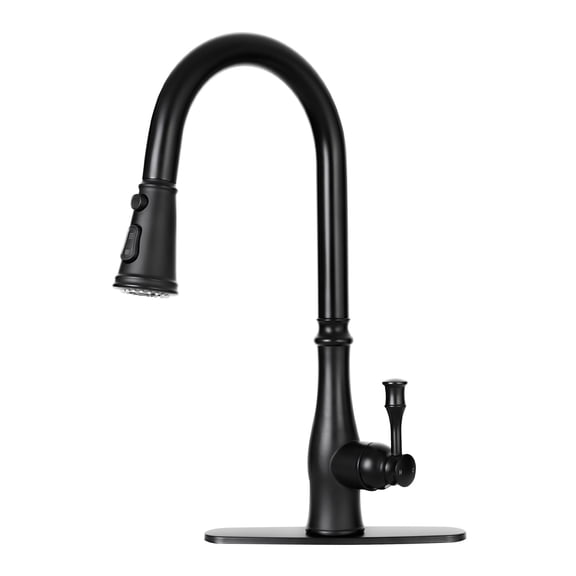 Akicon Kitchen Faucet with Pull Down Sprayer, 3-Function Kitchen Sink Faucets with Deck Plate, Fits 1-Hole and 3-Hole Sinks, Single Handle 304 Stainless Steel, Black