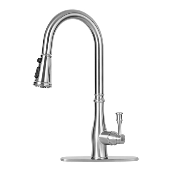 Akicon Kitchen Faucet with Pull Down Sprayer, 3-Function Kitchen Sink Faucets with Deck Plate, Fits 1-Hole and 3-Hole Sinks, Single Handle 304 Stainless Steel, Brushed Nickel