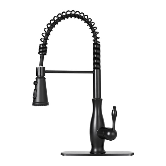 Akicon Kitchen Faucet with Pull Down Sprayer, 3-Function Spring Kitchen Sink Faucets with Deck Plate, 304 Stainless Steel, 1 or 3 Hole Installation, Black
