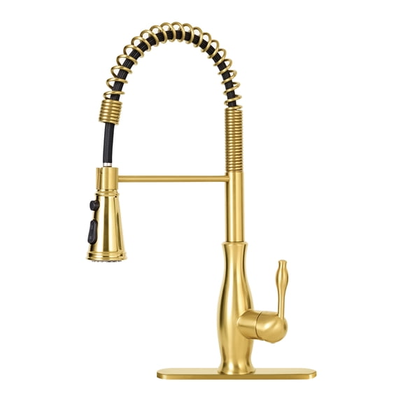 Akicon Kitchen Faucet with Pull Down Sprayer, 3-Function Spring Kitchen Sink Faucets with Deck Plate, 304 Stainless Steel, 1 or 3 Hole Installation, Brushed Gold