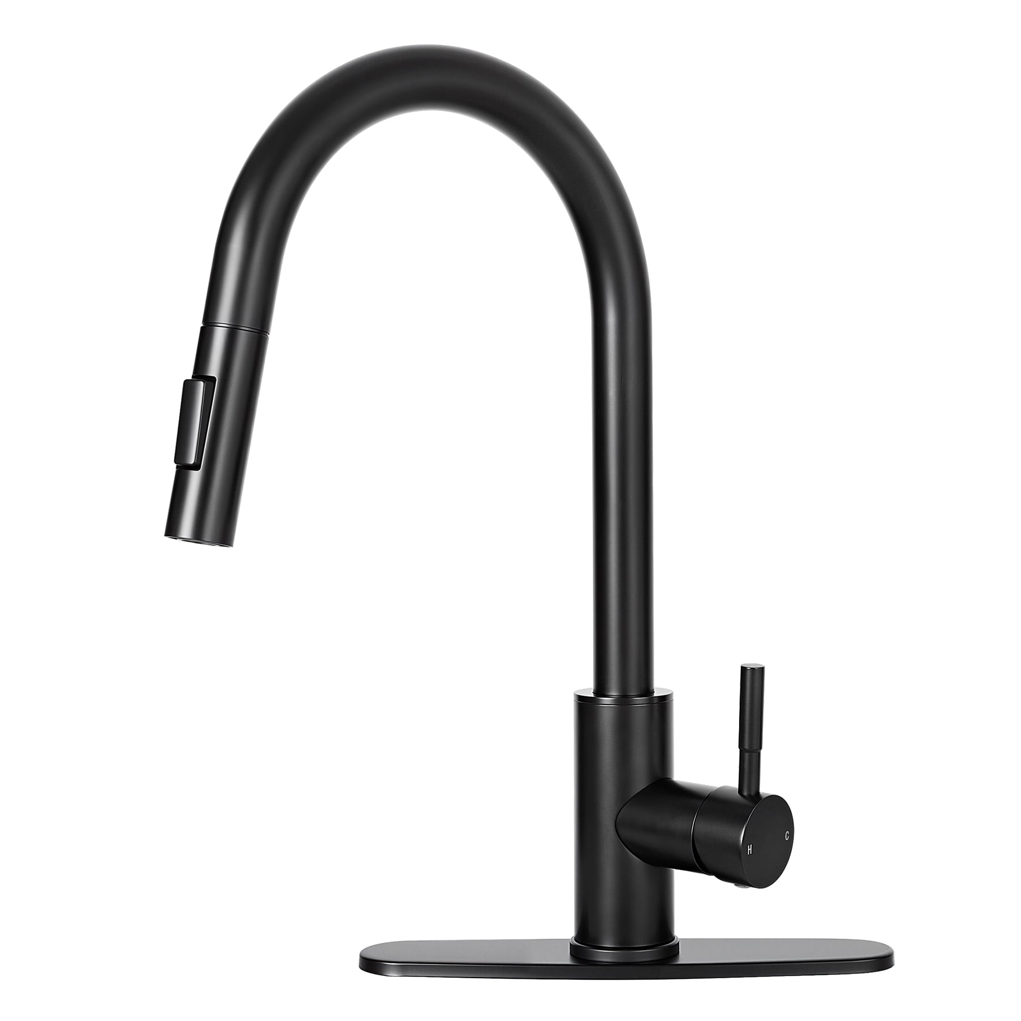 Akicon Kitchen Faucet with Pull Down Sprayer, Dual-Function Single Handle Kitchen Sink Faucets, 304 Stainless Steel with Deck Plate, Fits 1 or 3-Hole Sinks, Black