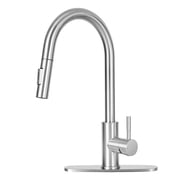Akicon Kitchen Faucet with Pull Down Sprayer, Dual-Function Single Handle Kitchen Sink Faucets, 304 Stainless Steel with Deck Plate, Fits 1 or 3-Hole Sinks, Brushed Nickel