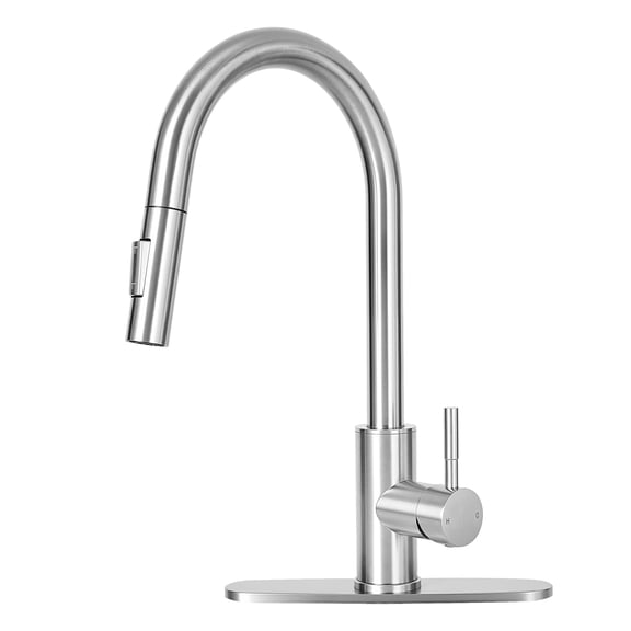 Akicon Kitchen Faucet with Pull Down Sprayer, Dual-Function Single Handle Kitchen Sink Faucets, 304 Stainless Steel with Deck Plate, Fits 1 or 3-Hole Sinks, Brushed Nickel