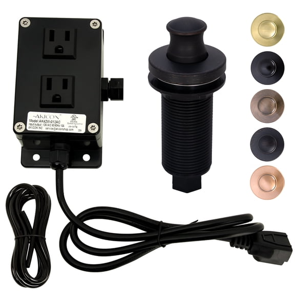 Akicon Oil Rubbed Bronze Garbage Disposal Air Switch Kit, Dual Outlet Sink Top Waste Disposal On/Off Push Button with Brass Cover, 2-1/2" Max Countertop Thickness, UL Listed