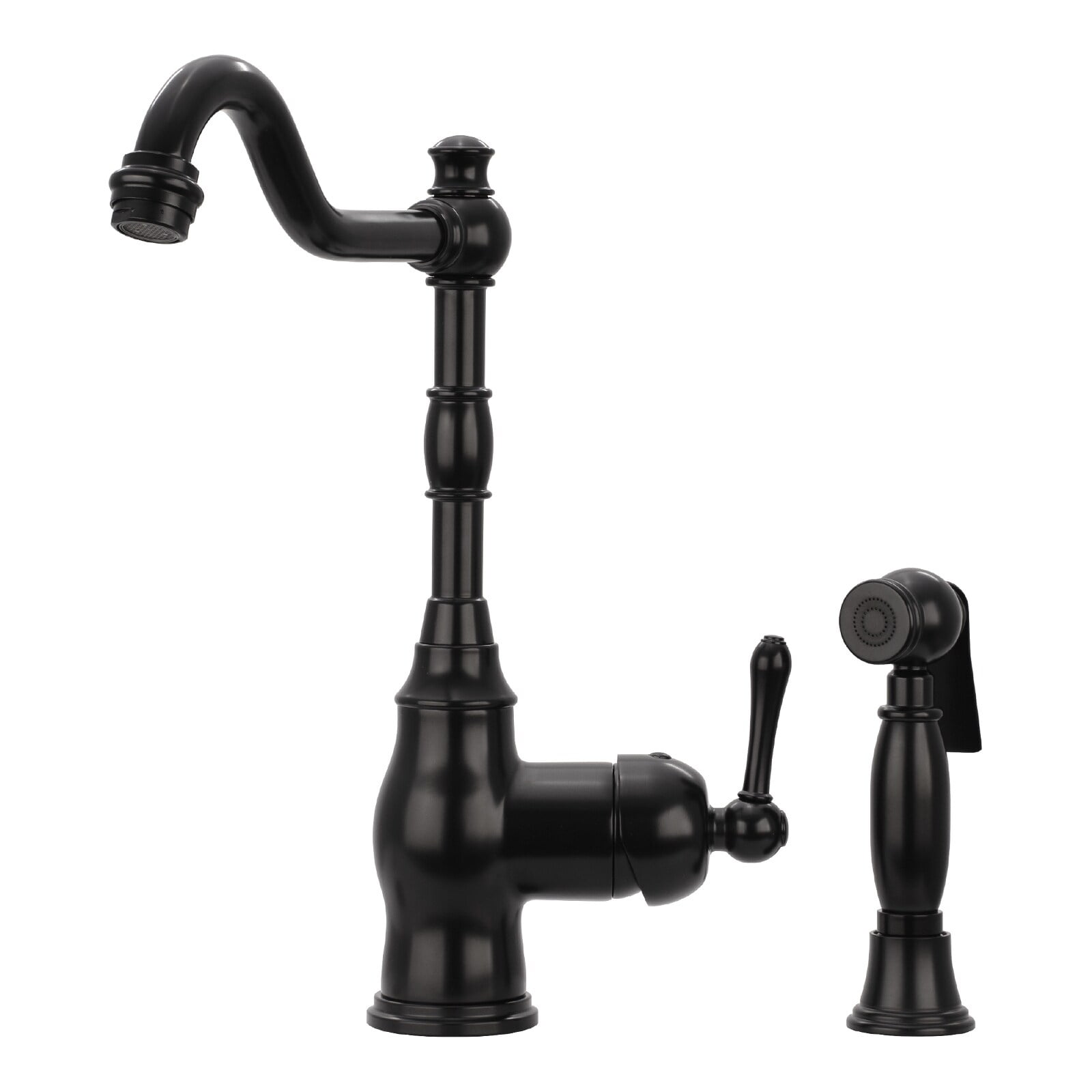 Matte Black Brass One-Handle Widespread Kitchen Faucet with Side Sprayer
